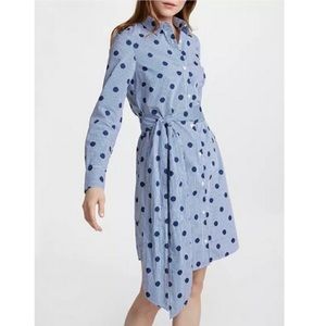Boden Modern Navy Blue Striped Polka Dot Shirt Dress Size 10 does not have belt